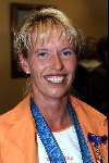 Den Haag 4 oktober 2000
Huldiging van de medaillewinnars  Olympische spelen door Koningin Beatrix en Prins Willem Alexander.
Anky v Grunsven.