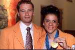 Den Haag 4 oktober 2000
Huldiging van de medaillewinnars  Olympische spelen door Koningin Beatrix en Prins Willem Alexander.
Leontien v Moorsel met man