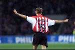 Eindhoven 27 oktober 2001
PSV-RKC 2-0
Dennis Rommedahl blij na de 1-0