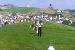 Greg Norman tijdens de Dutch open 1992 in Noordwijk
Golfen