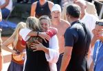 Amsterdam 9 september 2012
Maxima doet mee met de Amsterdam City swim door de grachten van Amsterdam. Prins Willem Alexander en hun dochters prinses Amalia Alexia en Ariane wachten haar an de finisch op de keizersgracht op.
Peter Smulders bv