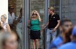 Amsterdam 3 augustus 2018
Patricia Paay en haar man Robert Hinfelaar met vrienden op het leidse plein in Amsterdam.