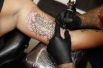 Eindhoven 28 augustus 2018
Rolf Tangel laat bij Dannyâ€™s tattooshop in Eindhoven zijn Barbie Samantha tatoos weghalen.