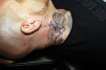Eindhoven 28 augustus 2018
Rolf Tangel laat bij Dannyâ€™s tattooshop in Eindhoven zijn Barbie Samantha tatoos weghalen.