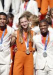 Den Haag 10 augustus 2021
Koning Willem Alexander en Koningin Maxima ontvangen op paleis noordeinde alle medaillewinnaars van de Olympische spelen in Tokyo. oa Sifan Hassan Harrie Lavreysen  Kiran Badloe Annemiek v d Vleuten Niek Kimmann Shanne Braspennincx Abdi Nageeye Jeffrey Hoogland Gabriella Schloesser Steve Wijler Arno Kamminga Sharon v Rouwendaal Tom Dumoulin Anouk Vetter Femke Bol Nouchka Fontijn Merel Smulders Sanne v Dijke Maikel v d Vleuten Kirsten Wild Annemiek Bekkering Annette Duetz Emma Oosterwegel Marit Bouwmeester Anna v d Breggen Roy v d Berg , heren 4 roeien , dames 2 roeien, heren 4x 400m  en het nederlands dames hockeyteam .Ook chef de Mission Pieter v d Hoogenband is er natuurlijk bij .