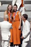 Den Haag 10 augustus 2021
Koning Willem Alexander en Koningin Maxima ontvangen op paleis noordeinde alle medaillewinnaars van de Olympische spelen in Tokyo. oa Sifan Hassan Harrie Lavreysen  Kiran Badloe Annemiek v d Vleuten Niek Kimmann Shanne Braspennincx Abdi Nageeye Jeffrey Hoogland Gabriella Schloesser Steve Wijler Arno Kamminga Sharon v Rouwendaal Tom Dumoulin Anouk Vetter Femke Bol Nouchka Fontijn Merel Smulders Sanne v Dijke Maikel v d Vleuten Kirsten Wild Annemiek Bekkering Annette Duetz Emma Oosterwegel Marit Bouwmeester Anna v d Breggen Roy v d Berg , heren 4 roeien , dames 2 roeien, heren 4x 400m  en het nederlands dames hockeyteam .Ook chef de Mission Pieter v d Hoogenband is er natuurlijk bij .