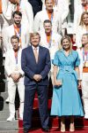 Den Haag 10 augustus 2021
Koning Willem Alexander en Koningin Maxima ontvangen op paleis noordeinde alle medaillewinnaars van de Olympische spelen in Tokyo. oa Sifan Hassan Harrie Lavreysen  Kiran Badloe Annemiek v d Vleuten Niek Kimmann Shanne Braspennincx Abdi Nageeye Jeffrey Hoogland Gabriella Schloesser Steve Wijler Arno Kamminga Sharon v Rouwendaal Tom Dumoulin Anouk Vetter Femke Bol Nouchka Fontijn Merel Smulders Sanne v Dijke Maikel v d Vleuten Kirsten Wild Annemiek Bekkering Annette Duetz Emma Oosterwegel Marit Bouwmeester Anna v d Breggen Roy v d Berg , heren 4 roeien , dames 2 roeien, heren 4x 400m  en het nederlands dames hockeyteam .Ook chef de Mission Pieter v d Hoogenband is er natuurlijk bij .