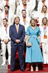 Den Haag 10 augustus 2021
Koning Willem Alexander en Koningin Maxima ontvangen op paleis noordeinde alle medaillewinnaars van de Olympische spelen in Tokyo. oa Sifan Hassan Harrie Lavreysen  Kiran Badloe Annemiek v d Vleuten Niek Kimmann Shanne Braspennincx Abdi Nageeye Jeffrey Hoogland Gabriella Schloesser Steve Wijler Arno Kamminga Sharon v Rouwendaal Tom Dumoulin Anouk Vetter Femke Bol Nouchka Fontijn Merel Smulders Sanne v Dijke Maikel v d Vleuten Kirsten Wild Annemiek Bekkering Annette Duetz Emma Oosterwegel Marit Bouwmeester Anna v d Breggen Roy v d Berg , heren 4 roeien , dames 2 roeien, heren 4x 400m  en het nederlands dames hockeyteam .Ook chef de Mission Pieter v d Hoogenband is er natuurlijk bij .