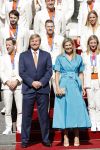Den Haag 10 augustus 2021
Koning Willem Alexander en Koningin Maxima ontvangen op paleis noordeinde alle medaillewinnaars van de Olympische spelen in Tokyo. oa Sifan Hassan Harrie Lavreysen  Kiran Badloe Annemiek v d Vleuten Niek Kimmann Shanne Braspennincx Abdi Nageeye Jeffrey Hoogland Gabriella Schloesser Steve Wijler Arno Kamminga Sharon v Rouwendaal Tom Dumoulin Anouk Vetter Femke Bol Nouchka Fontijn Merel Smulders Sanne v Dijke Maikel v d Vleuten Kirsten Wild Annemiek Bekkering Annette Duetz Emma Oosterwegel Marit Bouwmeester Anna v d Breggen Roy v d Berg , heren 4 roeien , dames 2 roeien, heren 4x 400m  en het nederlands dames hockeyteam .Ook chef de Mission Pieter v d Hoogenband is er natuurlijk bij .