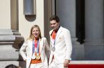 Den Haag 10 augustus 2021
Koning Willem Alexander en Koningin Maxima ontvangen op paleis noordeinde alle medaillewinnaars van de Olympische spelen in Tokyo. oa Sifan Hassan Harrie Lavreysen  Kiran Badloe Annemiek v d Vleuten Niek Kimmann Shanne Braspennincx Abdi Nageeye Jeffrey Hoogland Gabriella Schloesser Steve Wijler Arno Kamminga Sharon v Rouwendaal Tom Dumoulin Anouk Vetter Femke Bol Nouchka Fontijn Merel Smulders Sanne v Dijke Maikel v d Vleuten Kirsten Wild Annemiek Bekkering Annette Duetz Emma Oosterwegel Marit Bouwmeester Anna v d Breggen Roy v d Berg , heren 4 roeien , dames 2 roeien, heren 4x 400m  en het nederlands dames hockeyteam .Ook chef de Mission Pieter v d Hoogenband is er natuurlijk bij .