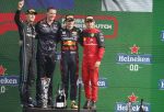 Zandvoort 4 september 2022
Nederlandse F1 Grand Prix op circuit Zandvoort.
Het podium met Max Verstappen 1e George Rusell 2e en Charles Leclerc 3e. Prins Bernhard reikt de prijzen uit.
