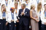 Den Haag 13 augustus 2024
Alle medaillewinnaars bij de olympische spelen op bezoek bij Koning Willem Alexander en Koningin Maxima op huis ten Bosch . oa aanwezig Femke Bol Sifan hassan Harrie Lavreysen Sharon v Rouwendaal Worthy de Jong Marit Bouwmeester Roy v d Berg de Hockey heren de hockey dames en alle roeiers.