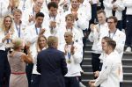 Den Haag 13 augustus 2024
Alle medaillewinnaars bij de olympische spelen op bezoek bij Koning Willem Alexander en Koningin Maxima op huis ten Bosch . oa aanwezig Femke Bol Sifan hassan Harrie Lavreysen Sharon v Rouwendaal Worthy de Jong Marit Bouwmeester Roy v d Berg de Hockey heren de hockey dames en alle roeiers.