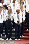 Den Haag 13 augustus 2024
Alle medaillewinnaars bij de olympische spelen op bezoek bij Koning Willem Alexander en Koningin Maxima op huis ten Bosch . oa aanwezig Femke Bol Sifan hassan Harrie Lavreysen Sharon v Rouwendaal Worthy de Jong Marit Bouwmeester Roy v d Berg de Hockey heren de hockey dames en alle roeiers.