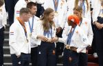 Den Haag 13 augustus 2024
Alle medaillewinnaars bij de olympische spelen op bezoek bij Koning Willem Alexander en Koningin Maxima op huis ten Bosch . oa aanwezig Femke Bol Sifan hassan Harrie Lavreysen Sharon v Rouwendaal Worthy de Jong Marit Bouwmeester Roy v d Berg de Hockey heren de hockey dames en alle roeiers.