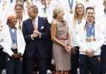 Den Haag 13 augustus 2024
Alle medaillewinnaars bij de olympische spelen op bezoek bij Koning Willem Alexander en Koningin Maxima op huis ten Bosch . oa aanwezig Femke Bol Sifan hassan Harrie Lavreysen Sharon v Rouwendaal Worthy de Jong Marit Bouwmeester Roy v d Berg de Hockey heren de hockey dames en alle roeiers.