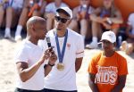 Scheveningen 12 augustus 2024
Aankomst olympische sporters in scheveningen . Humberto Tan presenteert het programma. Worthy de Jong