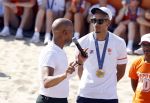 Scheveningen 12 augustus 2024
Aankomst olympische sporters in scheveningen . Humberto Tan presenteert het programma. Worthy de Jong