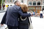 Amsterdam 7 augustus 2025
Herdenkingsdienst Derk Sauer in de westerkerk . Dione de Graaff met partner Nando Boers