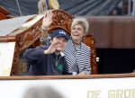 Amsterdam 22 augustus 2025
Prins Constantijn Prins Laurentien Prinses Eloise en Prins Claus Cazimir op de groene Draeck tijdens Sail Amsterdam 2025.