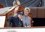 Amsterdam 22 augustus 2025
Prins Constantijn Prins Laurentien Prinses Eloise en Prins Claus Cazimir op de groene Draeck tijdens Sail Amsterdam 2025.