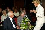Amsterdam 16 september 2003
Feest 80e verjaardag Appie Baantjer in hotel Krasnapolsky
Appie met vrouw en Irene Moors