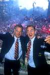 Frank de Boer en Ronald de Boer tijdens een kampioensfeest  van AJAX op het Leidse Plein in amsterdam